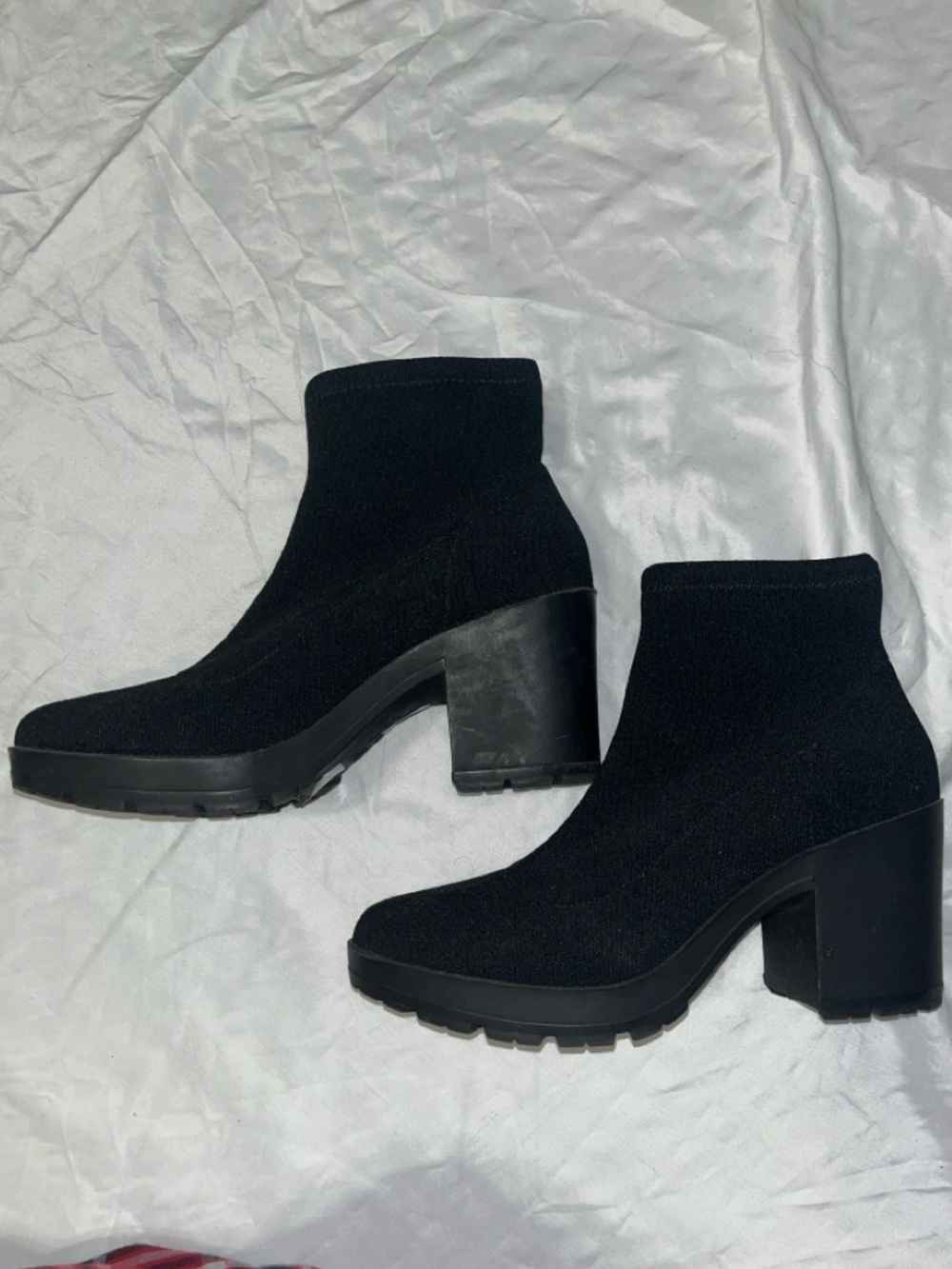 Mix No. 6 Black Knit Chunky Heel Ankle Booties